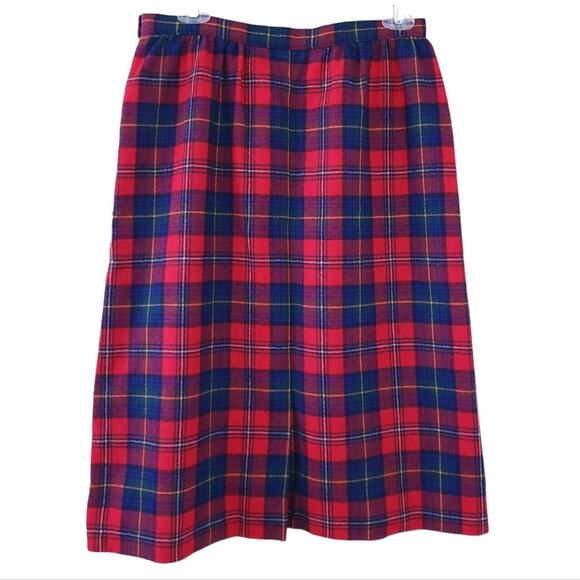 Vintage Pendleton Tartan Plaid Wool Below Knee Skirt (Fits 4-6, Vtg 14) Red Blue - Picture 2 of 5